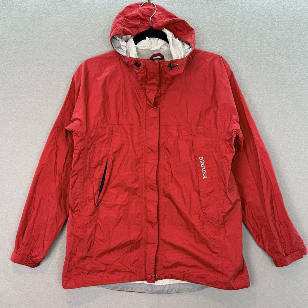 Marmot - women’s Red Nylon rain jacket full zip hooded coat size M
